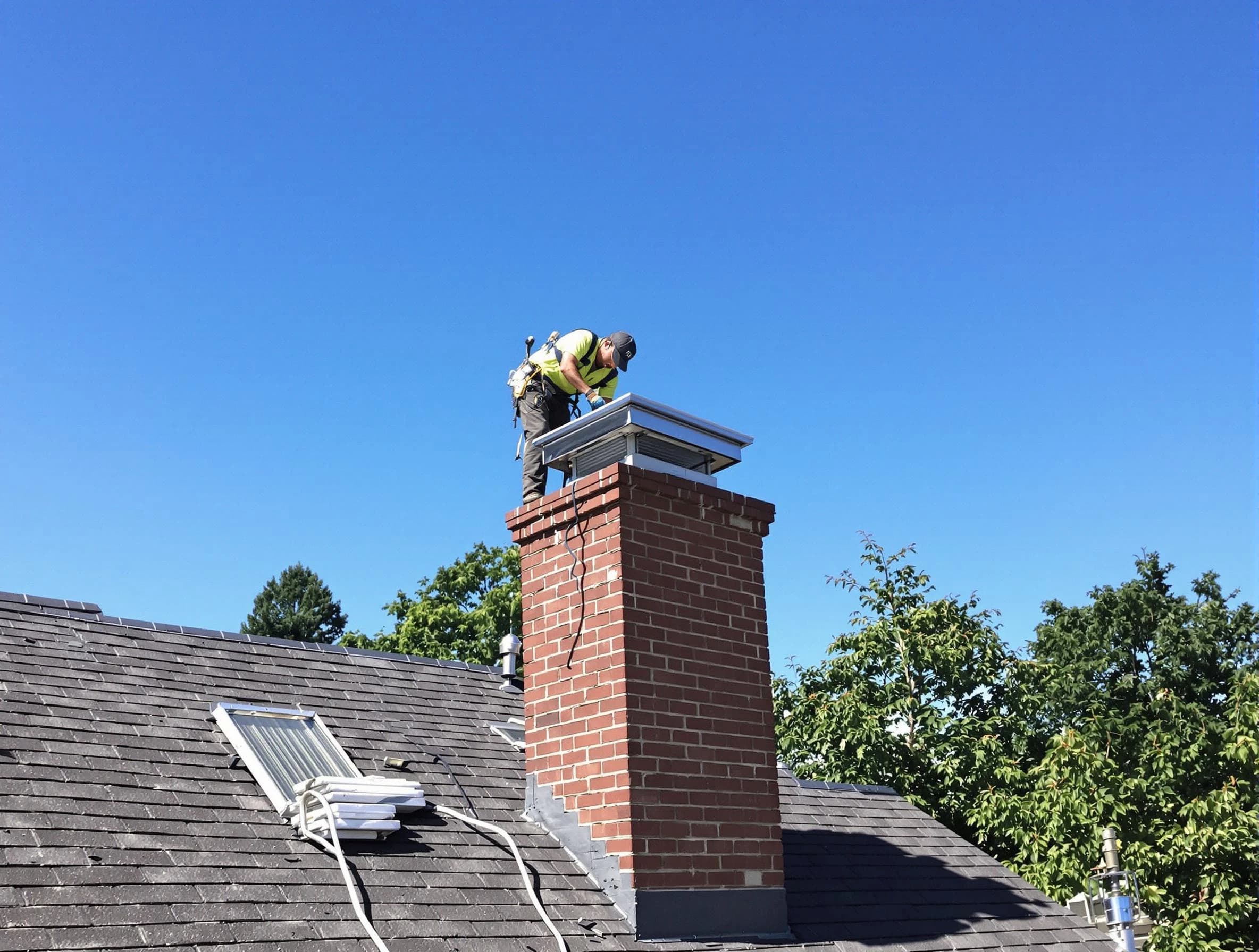 Pleasantville Chimney Sweep technician measuring a chimney cap in Pleasantville, NJ