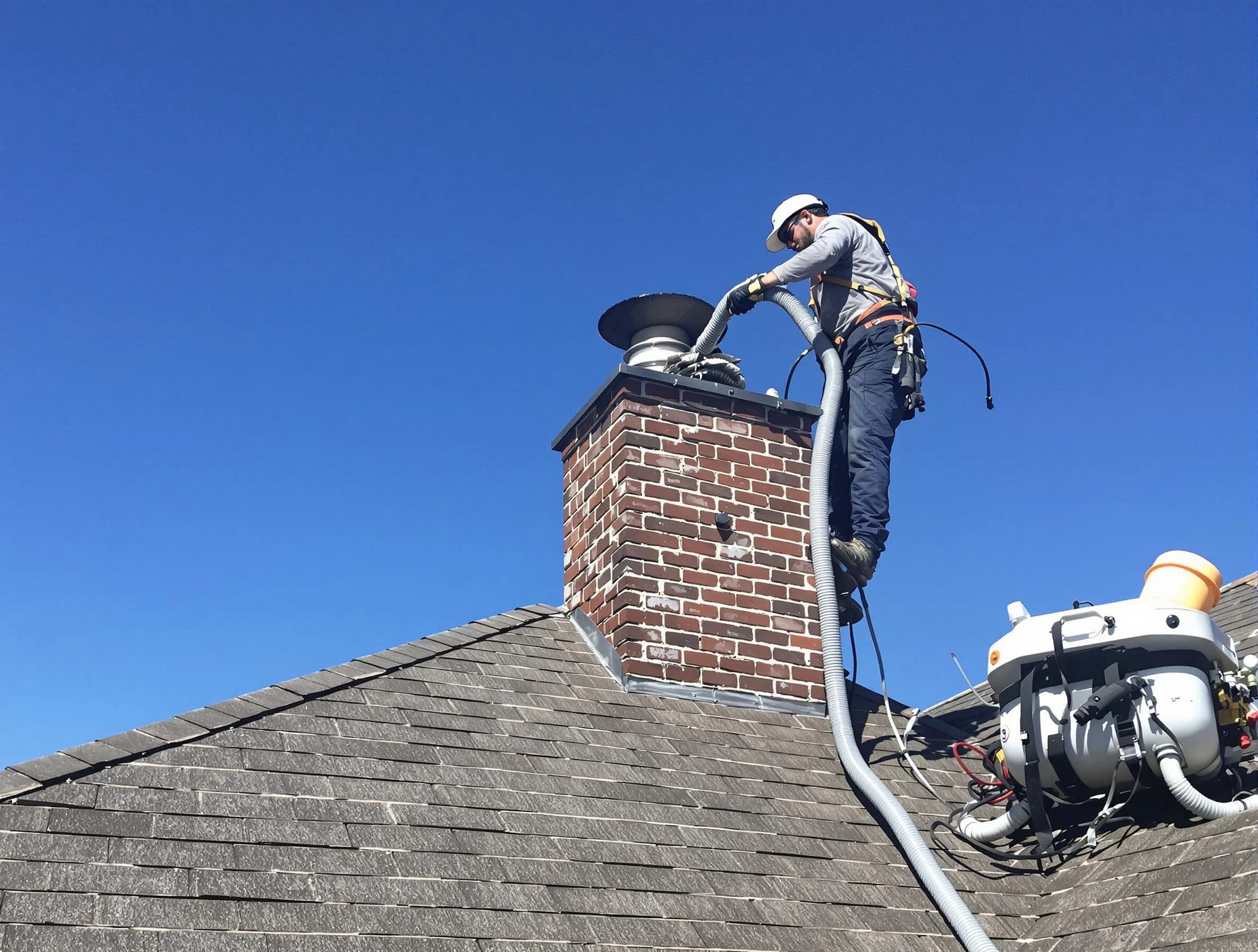 Dedicated Pleasantville Chimney Sweep team member cleaning a chimney in Pleasantville, NJ