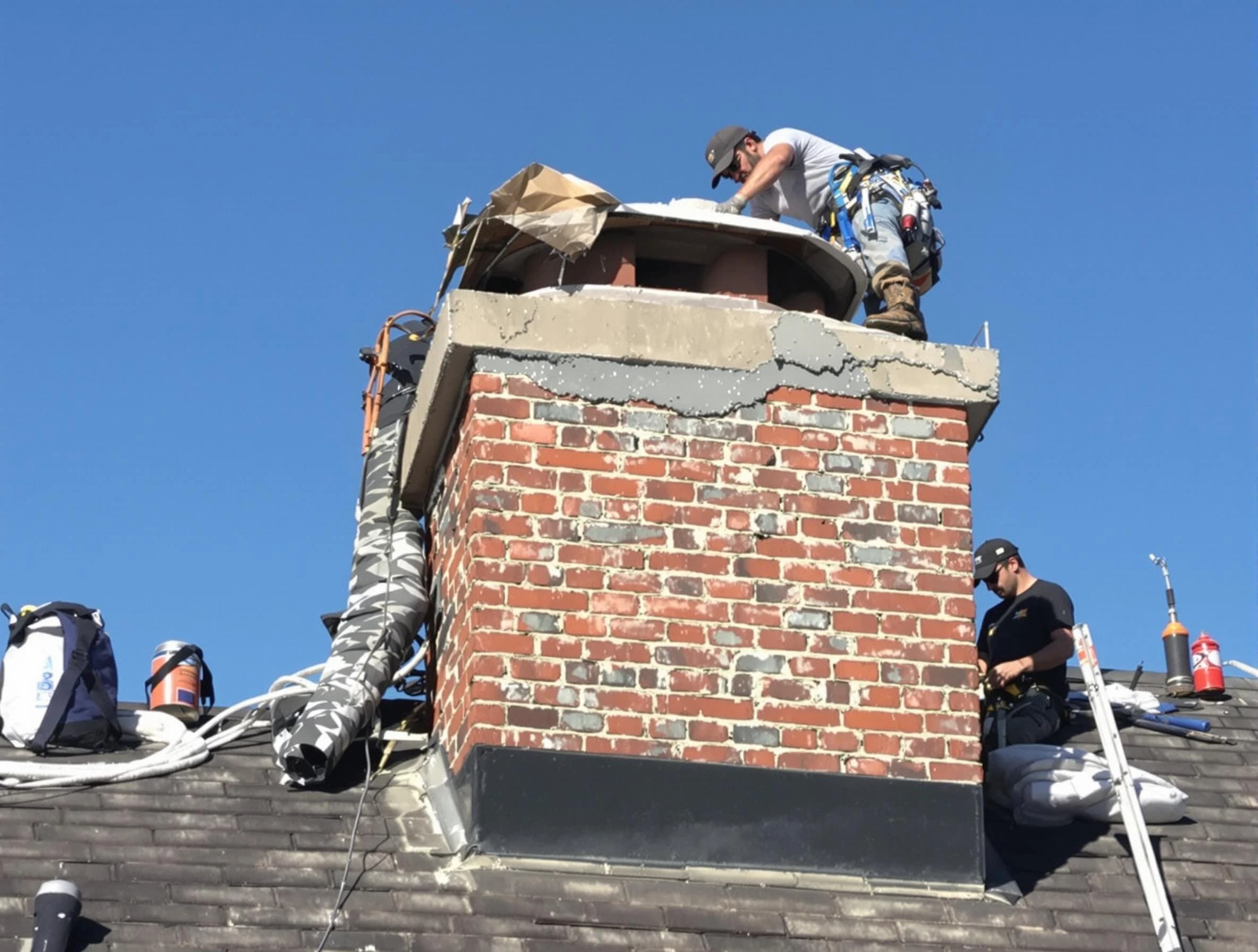 Pleasantville Chimney Sweep installing a custom chimney crown in Pleasantville, NJ