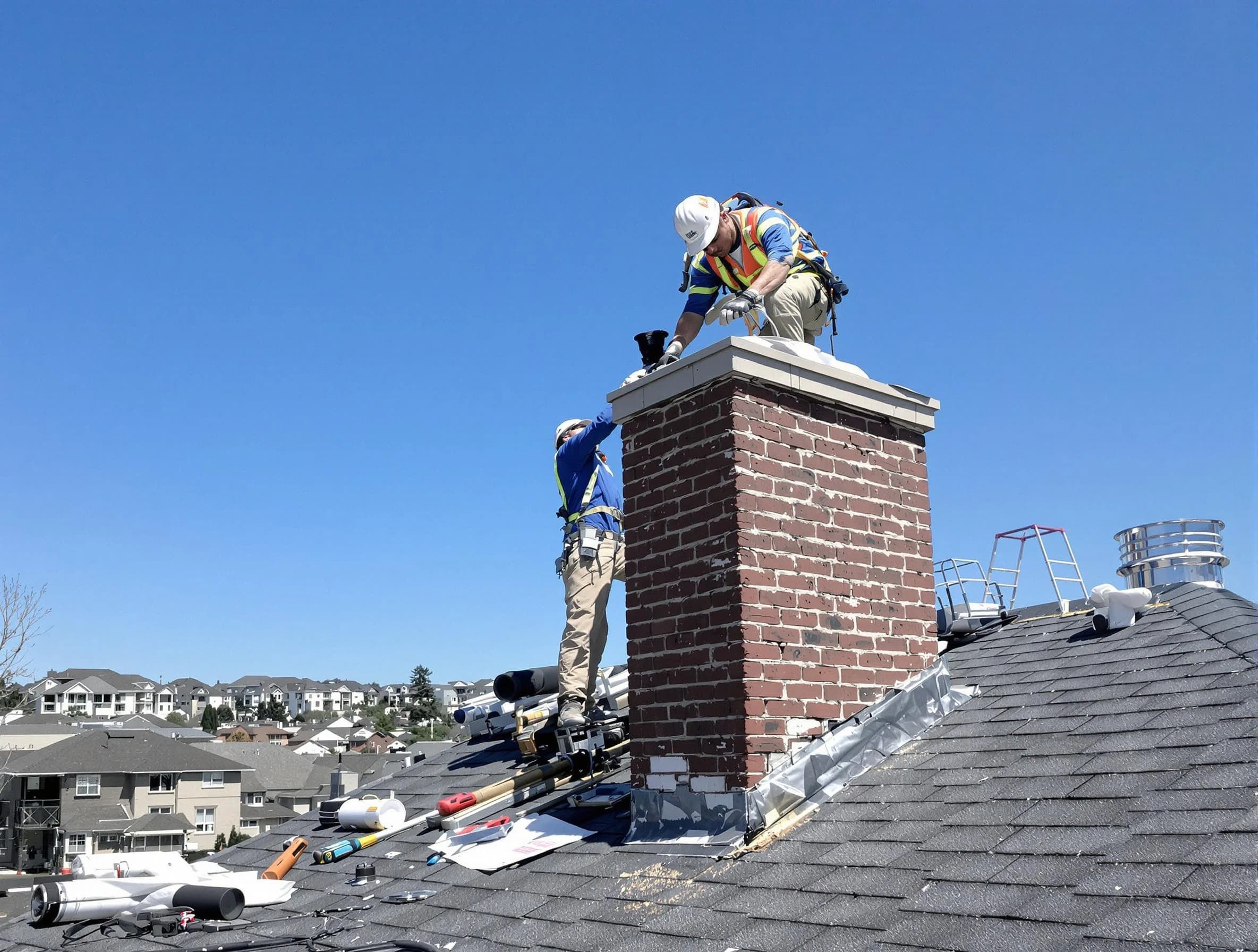 Pleasantville Chimney Sweep repairing a chimney crown in Pleasantville, NJ