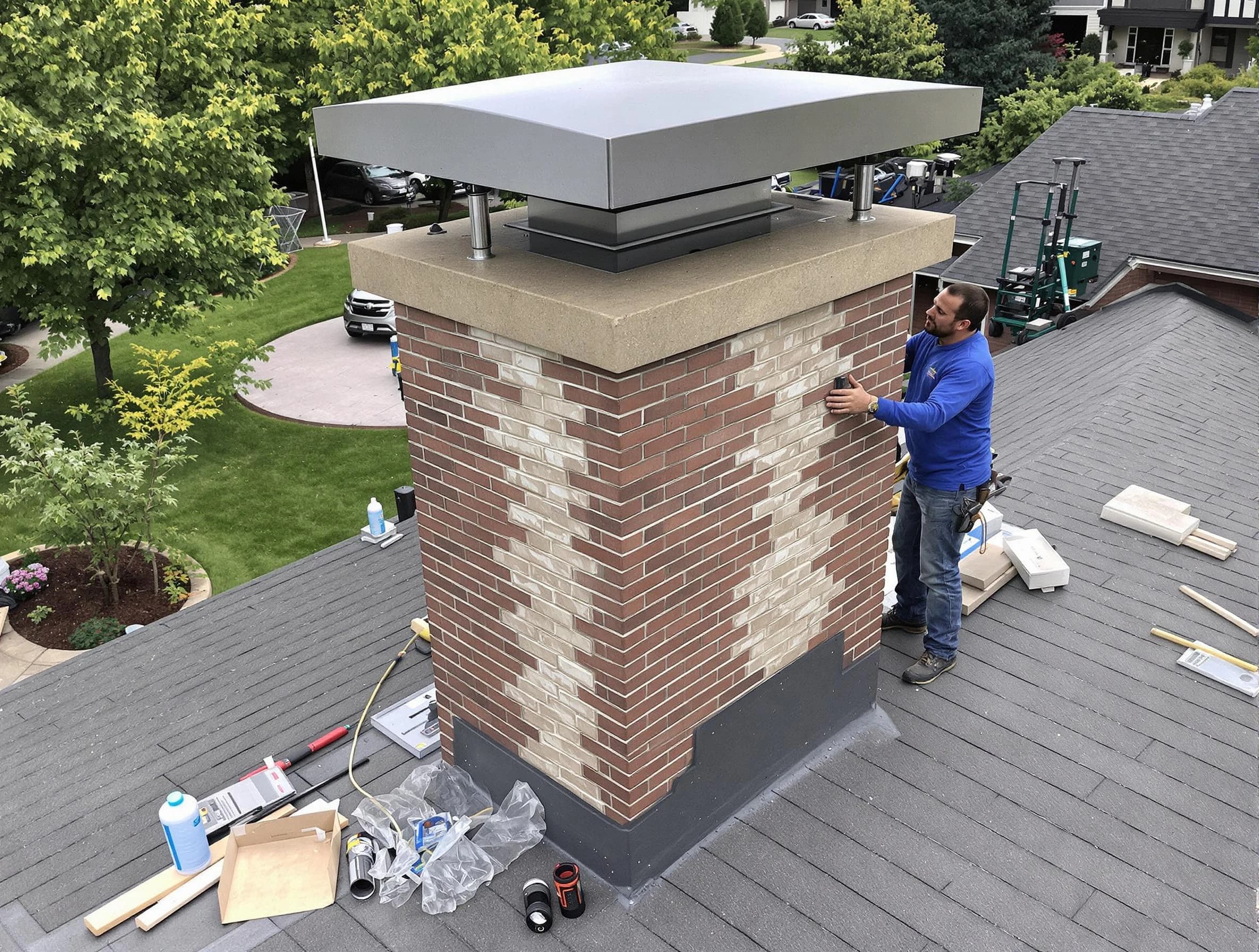 Pleasantville Chimney Sweep team working on a custom chimney remodel in Pleasantville, NJ